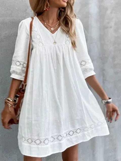 Amelia Casual White Lace Boho Dress