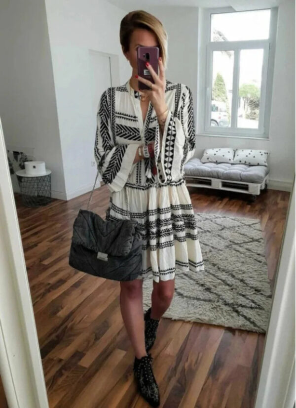 Sdb22b97e13c04a059ace299372c1e73bj.jpg Wander Vista Bohemian Plus Size Geometric Pattern Dress with Flared Sleeves – Spirit & Rebel
