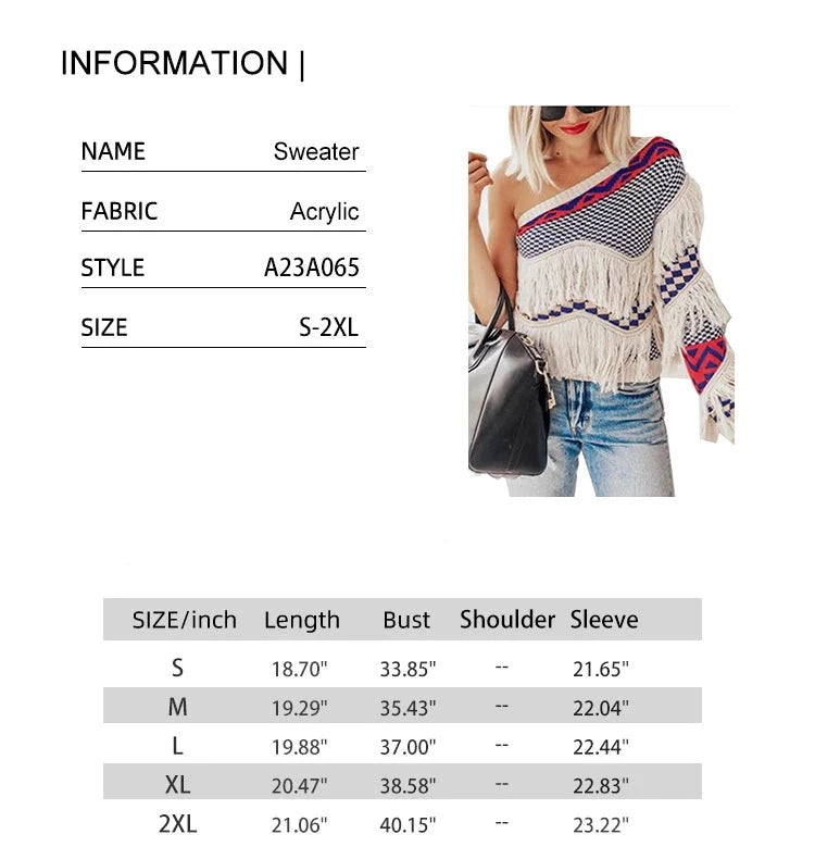Hamptons Rustic Knitted One Shoulder Fringe Sweater - Image 6