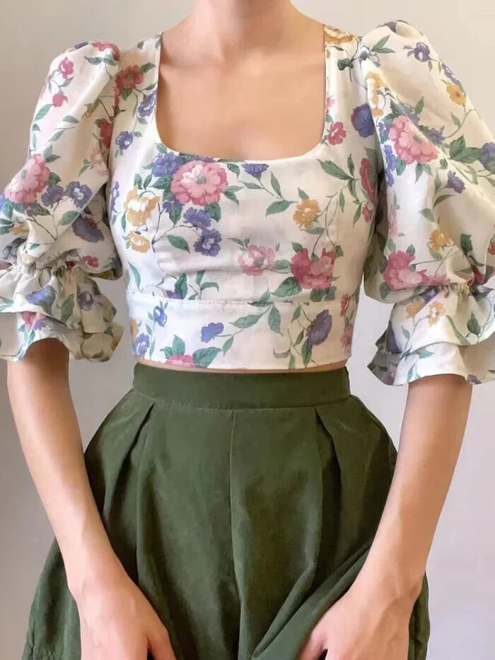 Spirit and Rebel Floral Square Neck Boho Blouse