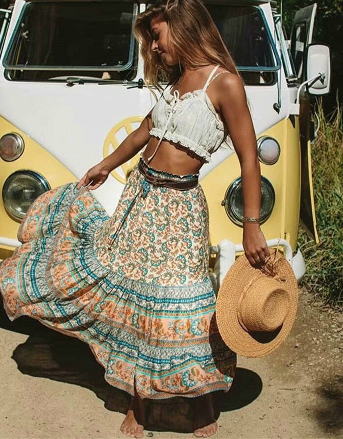 Hippie Queen Floral A-Line Boho Skirt