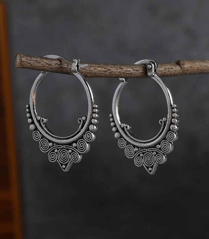 Sf22979ab22ab4d0c8bc85704181790b4K.jpg Gypsy Spiral Silver Boho Hoop Earrings with Ornamental Charms