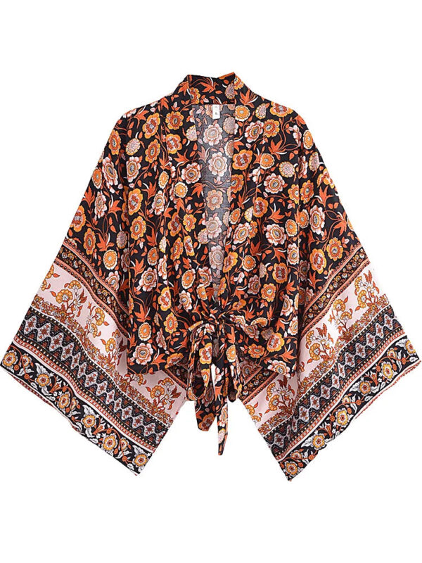 Amber Glow Floral Kimono Wrap