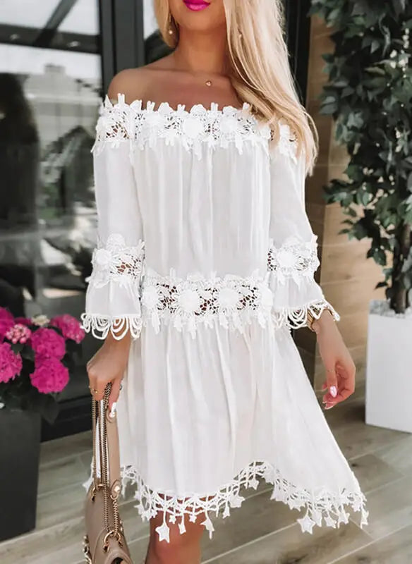 Amelia Casual White Lace Boho Dress