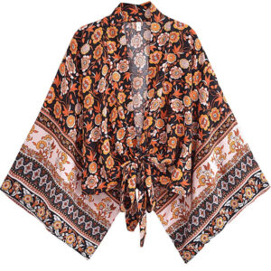 Amber Glow Floral Kimono Wrap