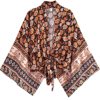 Amber Glow Floral Kimono Wrap