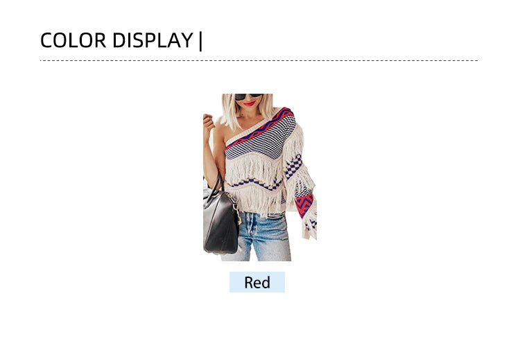 Hamptons Rustic Knitted One Shoulder Fringe Sweater - Image 7