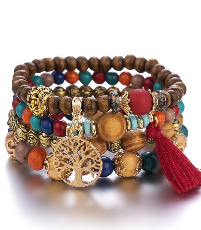Tree Of Life Boho Beaded Charm Bracelet Set