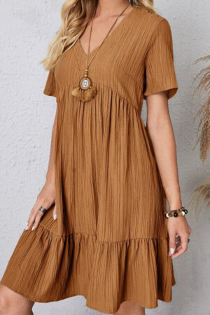 Boho Chic  Plus Size Ruched V-Neck Short Sleeve Dress