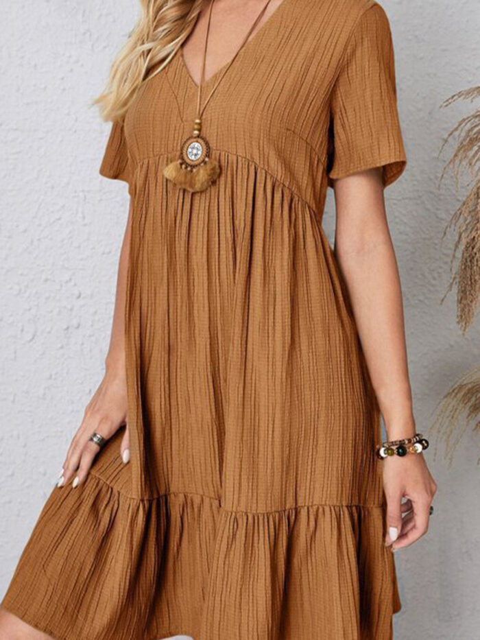 Boho Chic  Plus Size Ruched V-Neck Short Sleeve Dress
