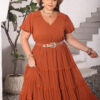 Plus Size Ruched Lace Detail V-Neck Short Sleeve Boho Dress - Spirit and Rebel