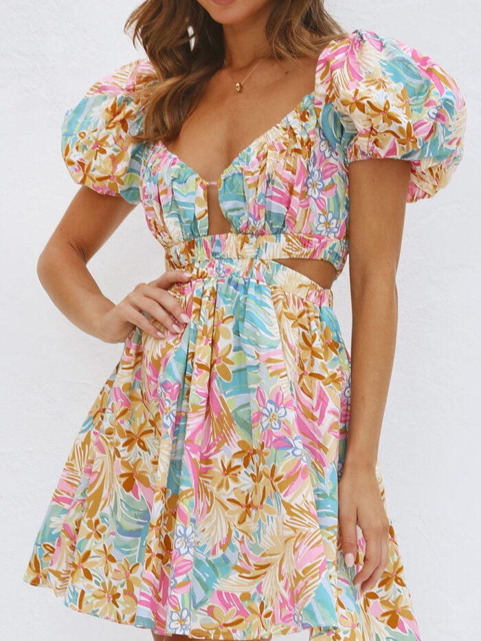 Backless Floral Short Sleeve Mini Boho Dress - Spirit and Rebel