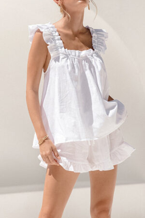 Boho Chic  Ruffled Square Neck Top and Shorts Set
