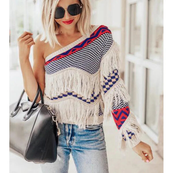 download_7.jpg Hamptons Rustic Knitted One Shoulder Fringe Sweater