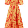 Printed Off-Shoulder Balloon Sleeve Dress