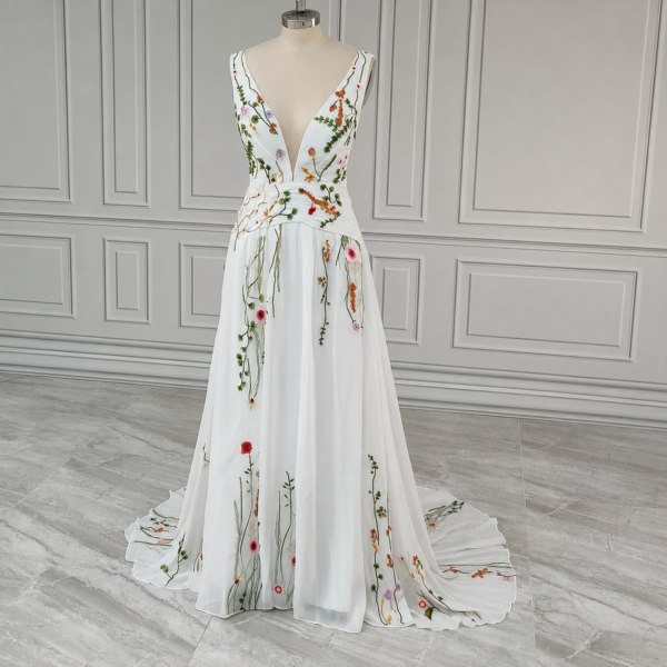 Enchanted Garden Floral Boho Wedding Dress