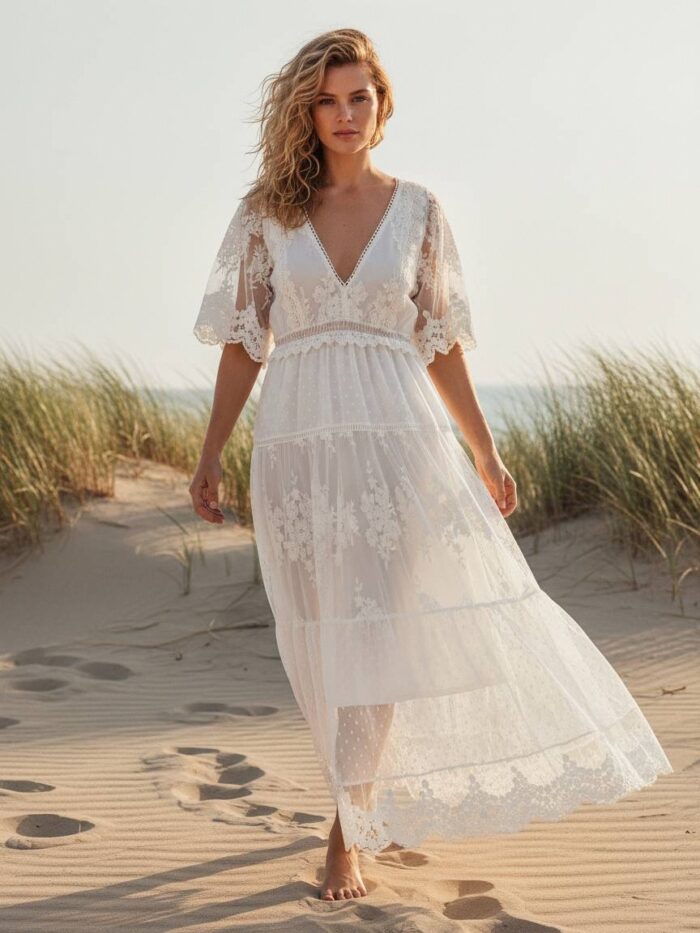 The Tide Gown — Floaty Lace Beach Wedding Dress