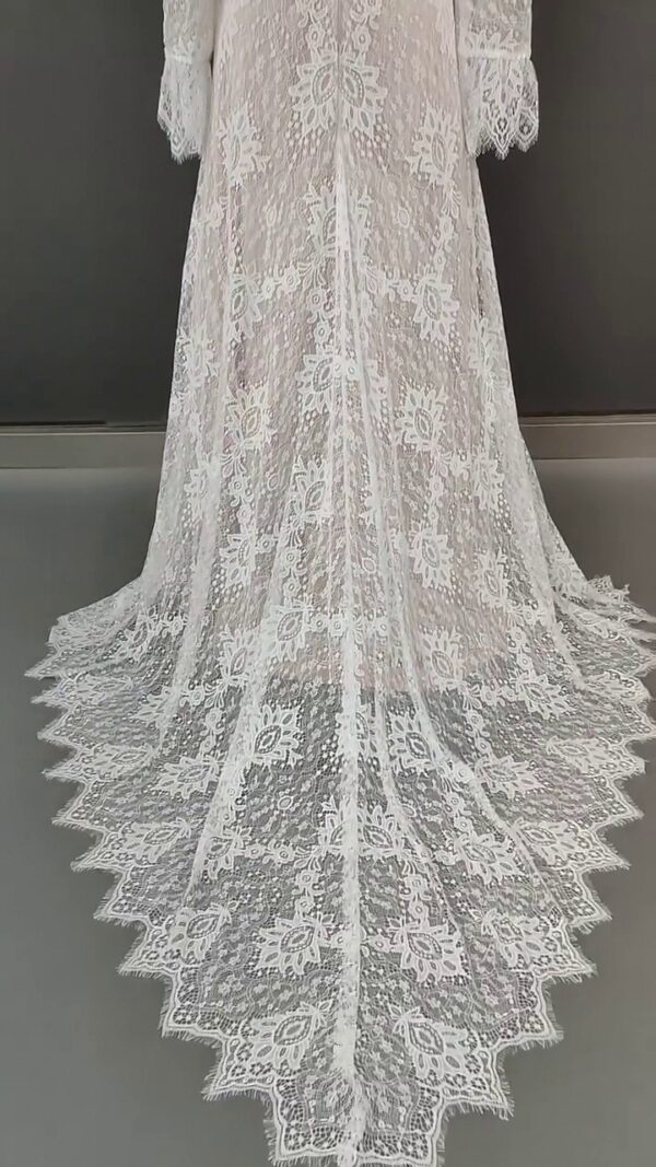Elegant Boho Floral Lace V Neck Wedding Dress White – Spirit & Rebel