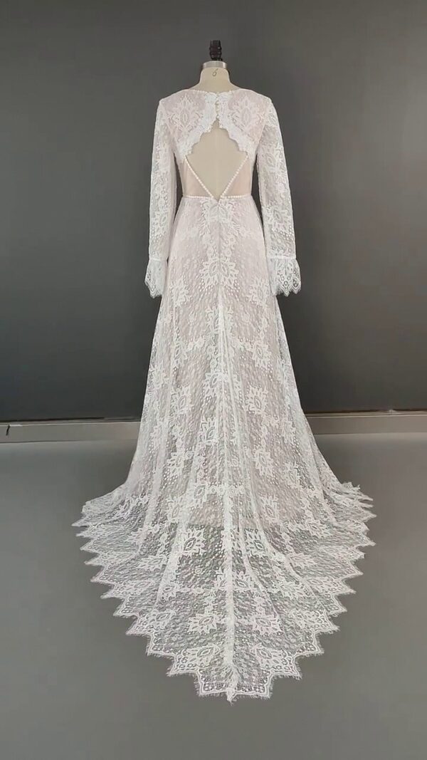 Elegant Boho Floral Lace V Neck Wedding Dress White – Spirit & Rebel