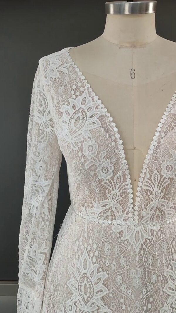 Elegant Boho Floral Lace V Neck Wedding Dress White – Spirit & Rebel