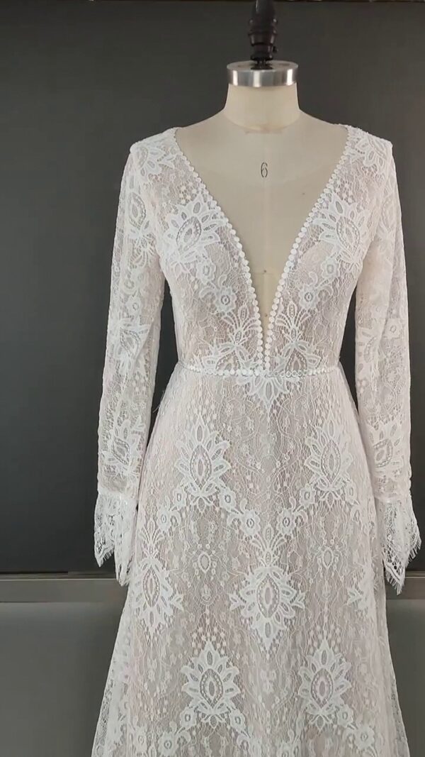 Elegant Boho Floral Lace V Neck Wedding Dress White – Spirit & Rebel