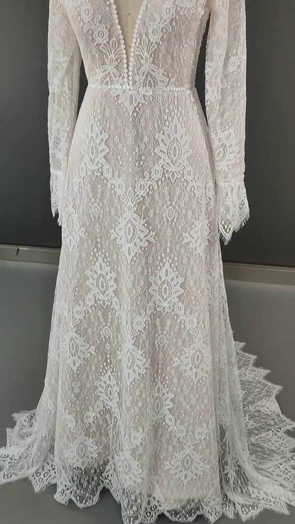 Elegant Boho Floral Lace V Neck Wedding Dress White – Spirit & Rebel