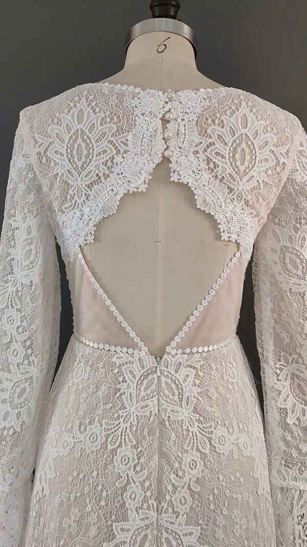 Elegant Boho Floral Lace V Neck Wedding Dress White – Spirit & Rebel
