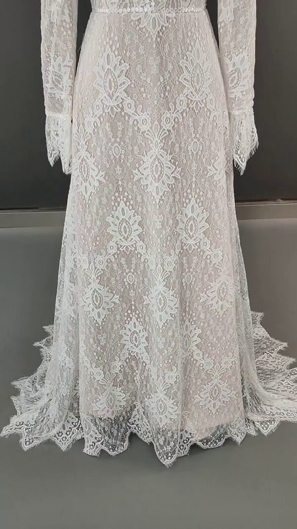 Elegant Boho Floral Lace V Neck Wedding Dress White – Spirit & Rebel