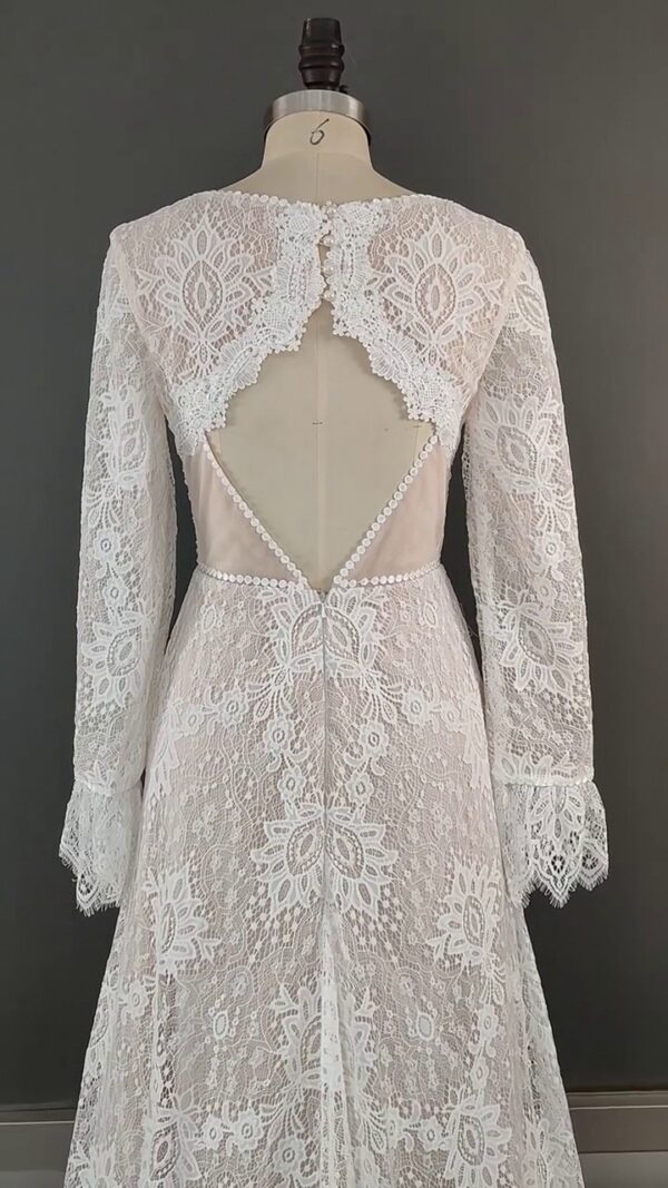 Elegant Boho Floral Lace V Neck Wedding Dress White – Spirit & Rebel