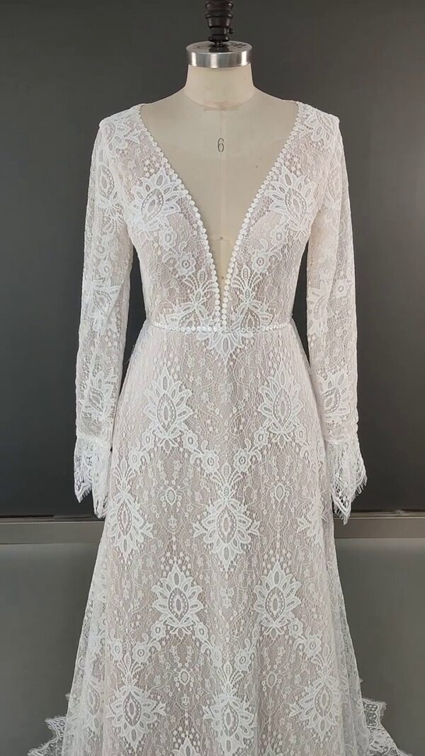 Elegant Boho Floral Lace V Neck Wedding Dress White – Spirit & Rebel