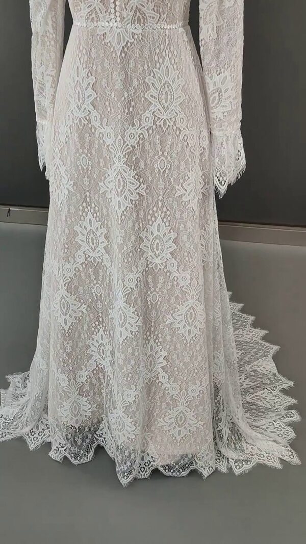 Elegant Boho Floral Lace V Neck Wedding Dress White – Spirit & Rebel