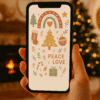 Boho Christmas Phone Wallpaper – Retro Warm ‘Peace & Love’ Holiday Background | Instant Download