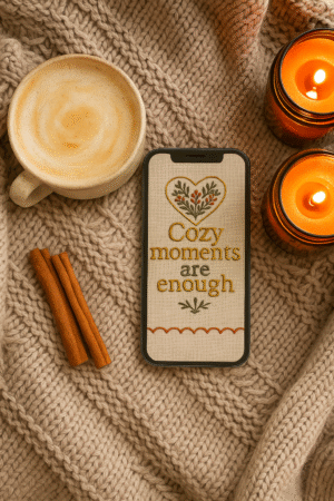 20251119_0004_Cozy Autumn Vibes_remix_01kacftd25e10bx39f11vetjj0 Christmas Quote Phone Wallpaper – “Cozy Moments Are Enough”