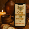 20251119_0008_Cozy Wooden Countertop_remix_01kacg1czbf5xra374pgqwnfnt Christmas Quote Phone Wallpaper – “Cozy Moments Are Enough”
