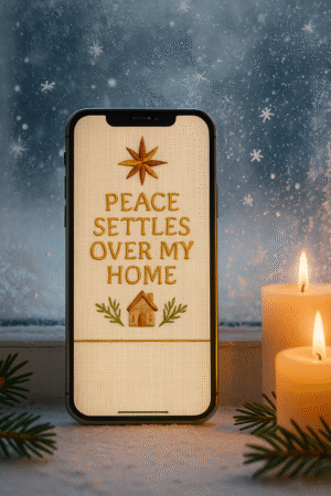 20251119_0029_Cozy Winter Wallpaper_remix_01kach82tpey1983t5ep58r3rx Christmas Quote Phone Wallpaper – “Peace Settles Over My Home”