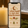 20251119_0043_Cozy Winter Wallpaper_remix_01kacj2pckfx2bqvfnetvc4wdj Embroidered Christmas Quote Phone Wallpaper – “I Allow Myself to Rest and Enjoy the Season”
