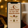 20251119_0046_Velvet Luxury Atmosphere_remix_01kacj7jedfaqv4efh3ephhqs4 Embroidered Christmas Quote Phone Wallpaper – “I Allow Myself to Rest and Enjoy the Season”