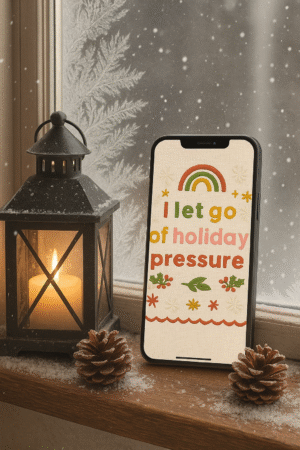 20251119_0051_Cozy Winter Wallpaper Scene_remix_01kacjgrwfevev71hrmfs4gtgd Embroidered Christmas Quote Phone Wallpaper – “I Let Go of Holiday Pressure” | Boho Aesthetic