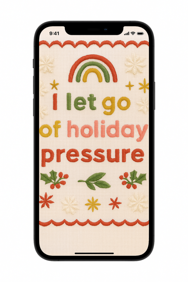 20251119_0059_iPhone Wallpaper Mockup_remix_01kack0qxzfekv7xcsxf60dw6k Embroidered Christmas Quote Phone Wallpaper – “I Let Go of Holiday Pressure” | Boho Aesthetic