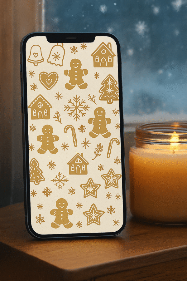Gingerbread Christmas Phone Wallpaper – Cute Cookie Pattern With Houses & Candy Canes