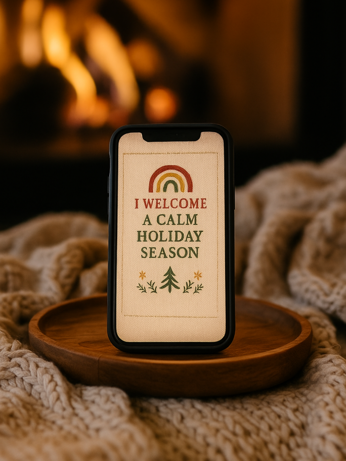 20251119_0016_Cozy Fireplace Ambiance_remix_01kacgh1q9e9c8jvdzq3agjaxe Christmas Quote Phone Wallpaper – “I Welcome a Calm Holiday Season”