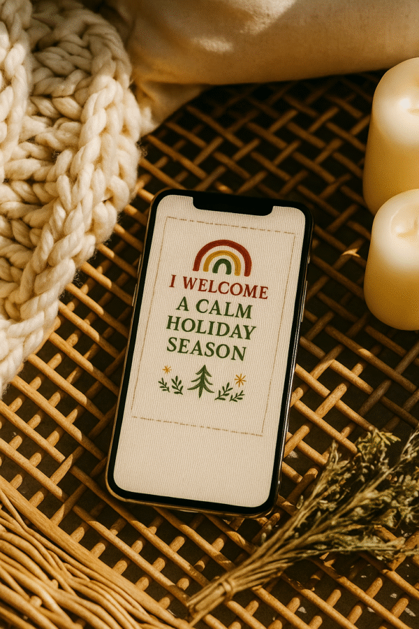 20251119_0019_Cozy Winter Phone Wallpaper_remix_01kacgnfrregq9rpfnbz554hyn Christmas Quote Phone Wallpaper – “I Welcome a Calm Holiday Season”