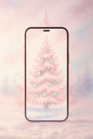 20251201_2007_Seamless Winter Wonderland Mockup_remix_01kbdhcqzme0mrg1bq30wcrwgm Soft-Pink Christmas Tree in Falling Snow – Christmas Phone Wallpaper
