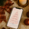 Soft-Pink Christmas Tree in Falling Snow – Christmas Phone Wallpaper