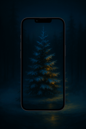 20251201_2018_Winter Night Elegance_remix_01kbdj2cqaf08rq9rzzyvp7gfx Frostlit Tree in the Midnight Forest – Christmas Phone Wallpaper