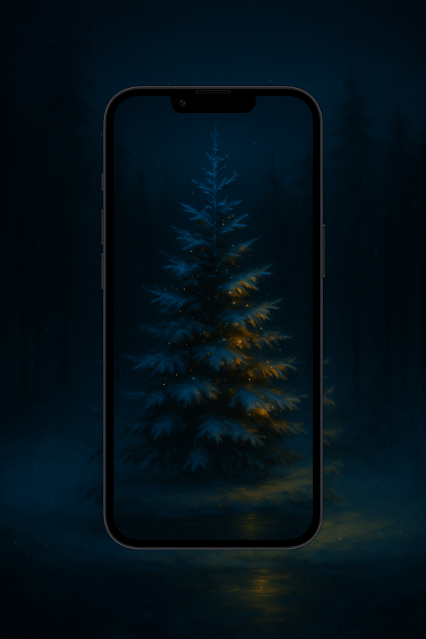 20251201_2018_Winter Night Elegance_remix_01kbdj2cqaf08rq9rzzyvp7gfx Frostlit Tree in the Midnight Forest – Christmas Phone Wallpaper