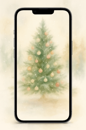 20251202_1928_Phone Wallpaper Mockup_remix_01kbg1j28kf4asfx39xg5hr20s Soft Pastel Christmas Tree in Falling Snow – Christmas Phone Wallpaper