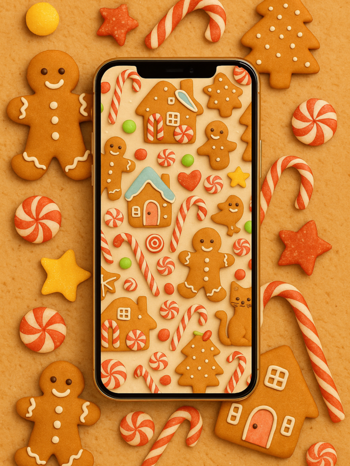 Gingerbread Candy Village Christmas Phone Wallpaper