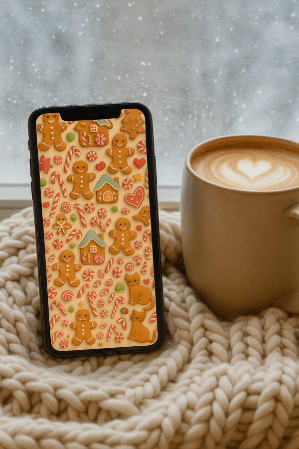 20251202_1955_Cozy Winter Wallpaper Scene_remix_01kbg345ybfeqbmkjspyynh9pr Gingerbread Candy Village Christmas Phone Wallpaper