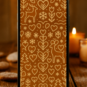 Folk-Art Gingerbread Hearts & Reindeer Pattern – Christmas Phone Wallpaper
